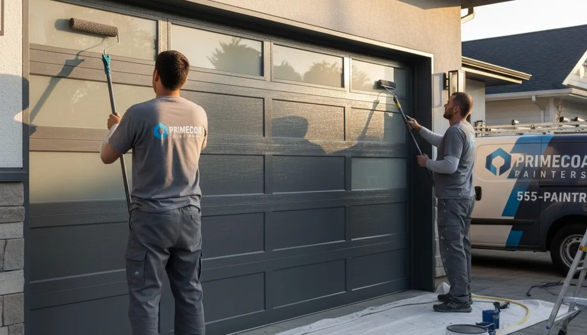 Professional garage door painting in Lancaster, PA enhancing home curb appeal and weather protection