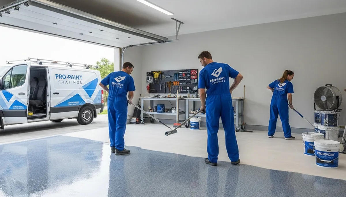 Epoxy garage floor coating in Lancaster PA with durable, glossy finish by local painting professionals