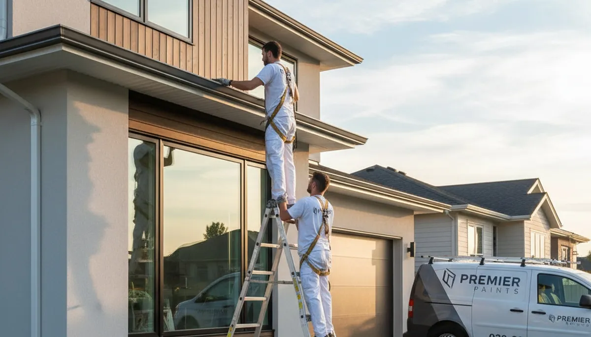 Professional gutter painting on a Lancaster PA home exterior by expert house painters