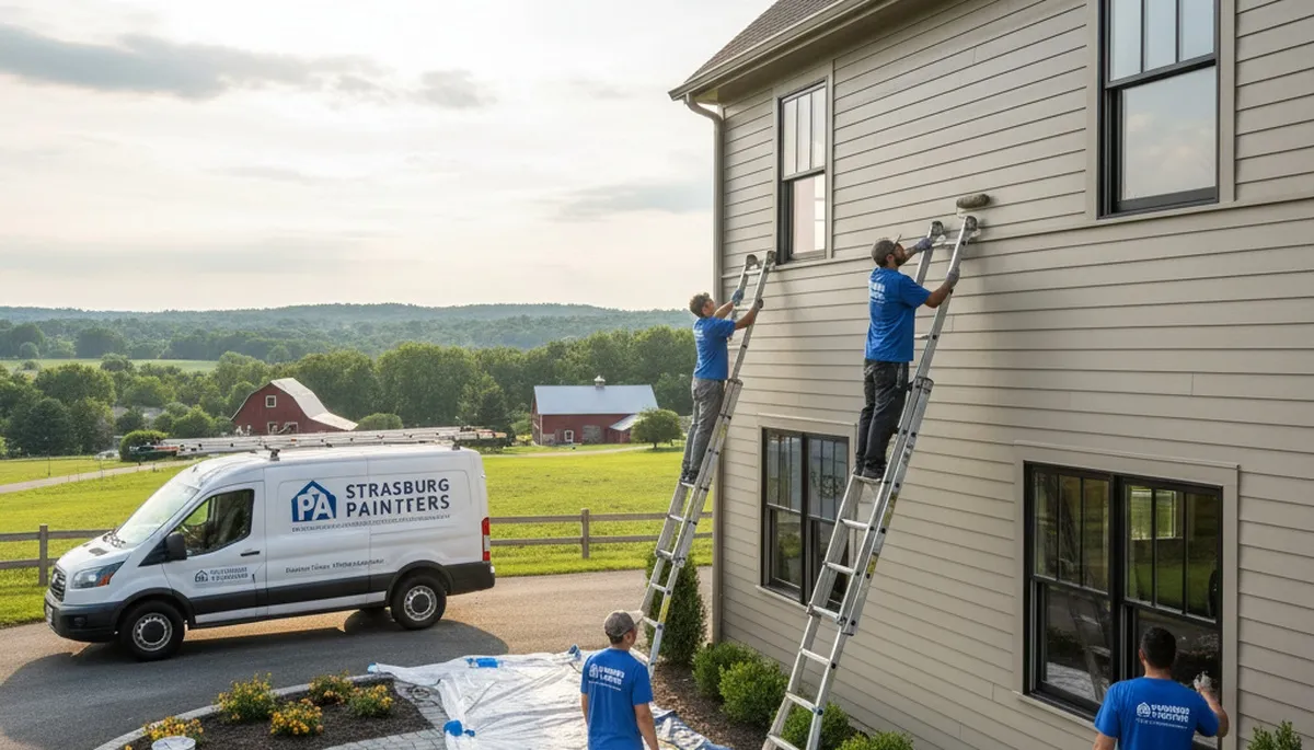 Lancaster, PA house painting crew painting a home exterior for professional residential painting services