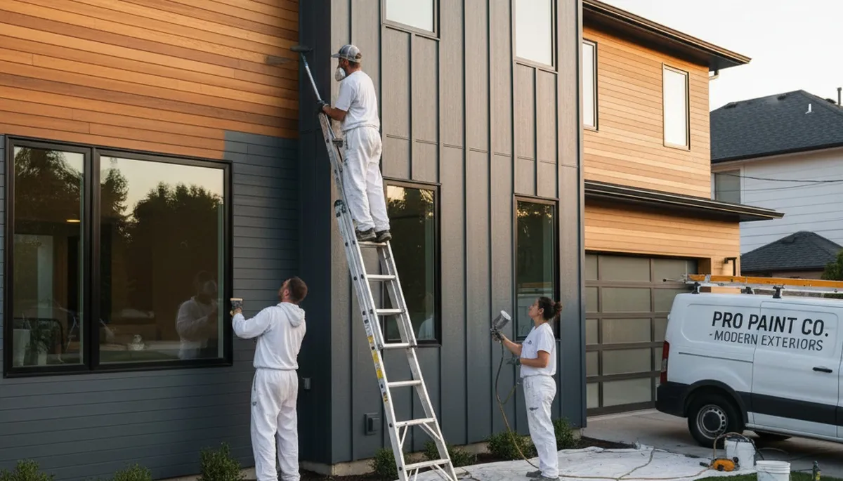 Professional siding painting on a Lancaster PA home exterior by expert house painters